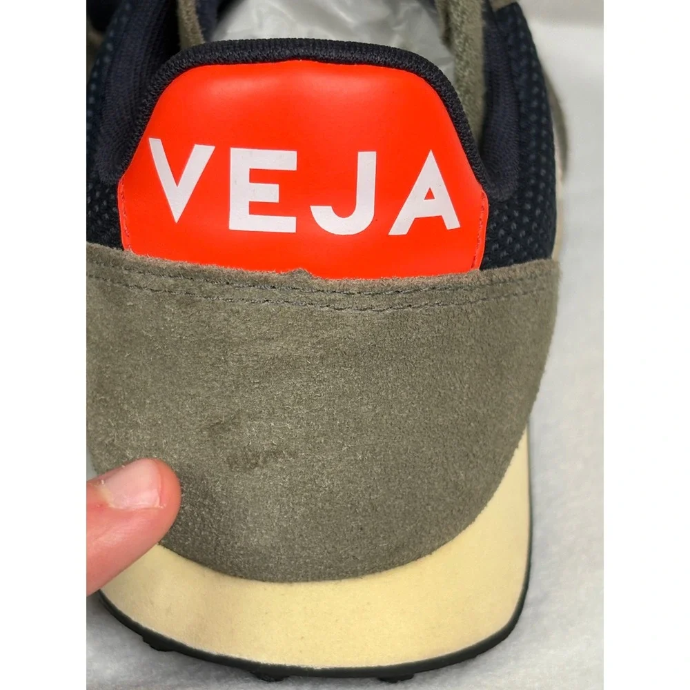 Veja Rio Branco Sneakers Womens 8 Khaki Navy Orange Retro Mesh Suede Runner